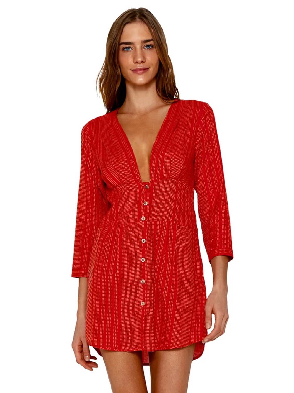 VIX SWIMWEAR ANA CHEMISE RED PEPPER DRESS COVER UP~ S